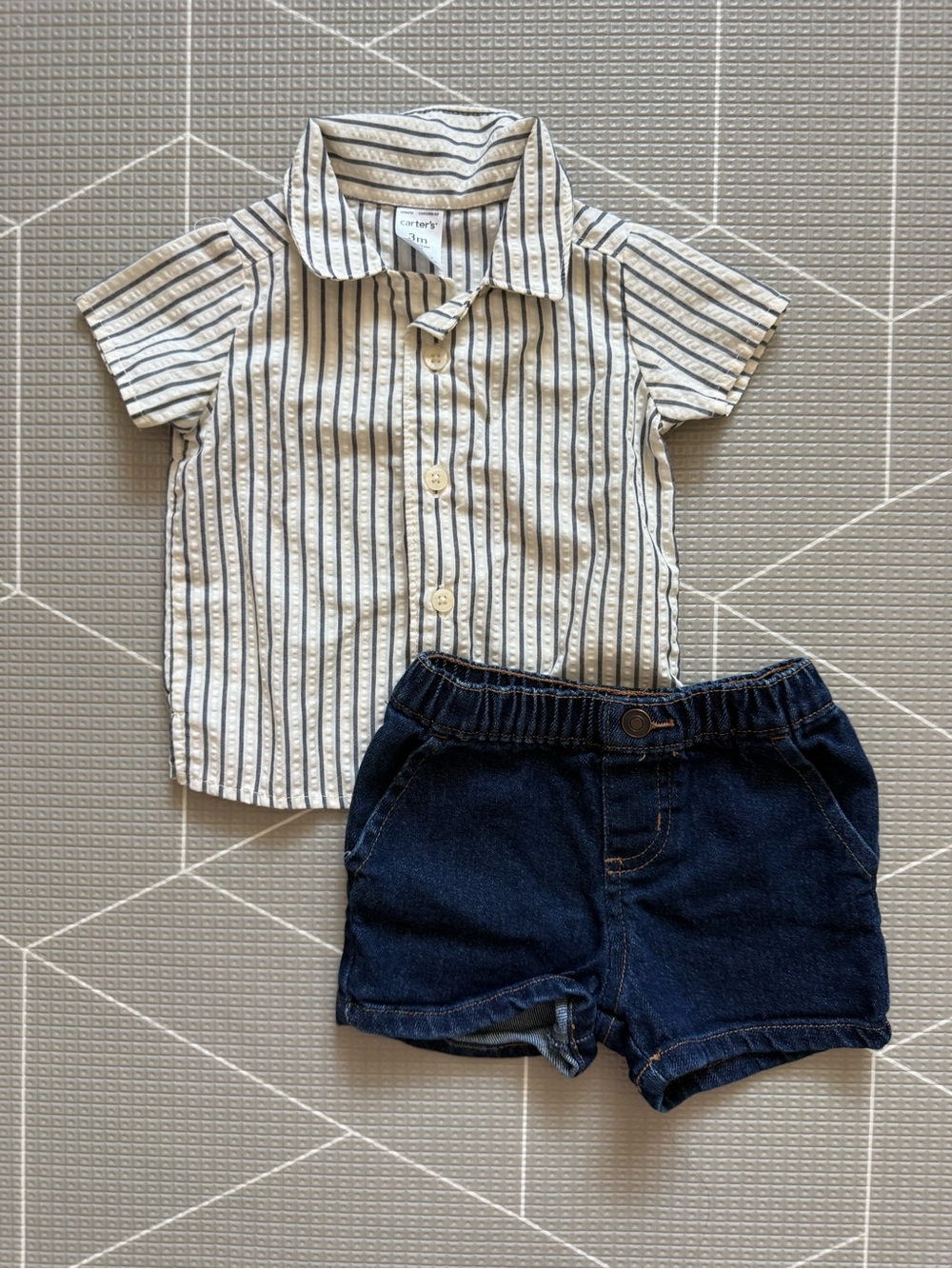 Carters|Baby boy set,Striped Short-Sleeve Button Shirt & denim shorts•••nautical